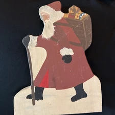 Vintage Handmade Hand Painted Wood Folk Art Santa Claus 11”x8”x1.5” Dummy Board