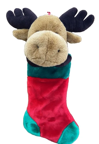 Reindeer Moose Plush Christmas Stocking 25” Red Green Large Prima Creations