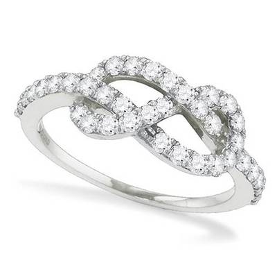 10K Weißgold Diamant Infinity Ring Fancy Love Knoten Band 0,77ct