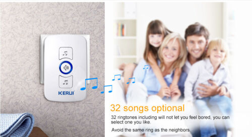 Waterproof Wireless Doorbell LED Flash Cordless Home Plug-in Door Bell 32 Chimes - Picture 8 of 31