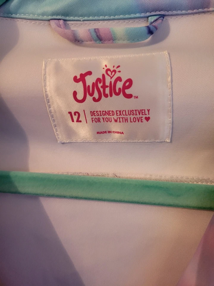 Chaqueta Justice Girls Talla 12 Tie-dye Púrpura Turquesa Cremallera Ligera Cutie Foto 3 de 4