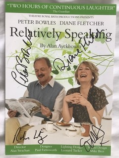 Relatively Speaking Theatre Flyer Signed By Four Including Peter Bowles