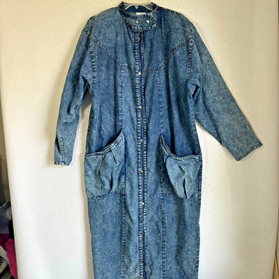 Vintage 80's 90s Acid Wash Jean denim Trench coat long Western Indy Woman's M