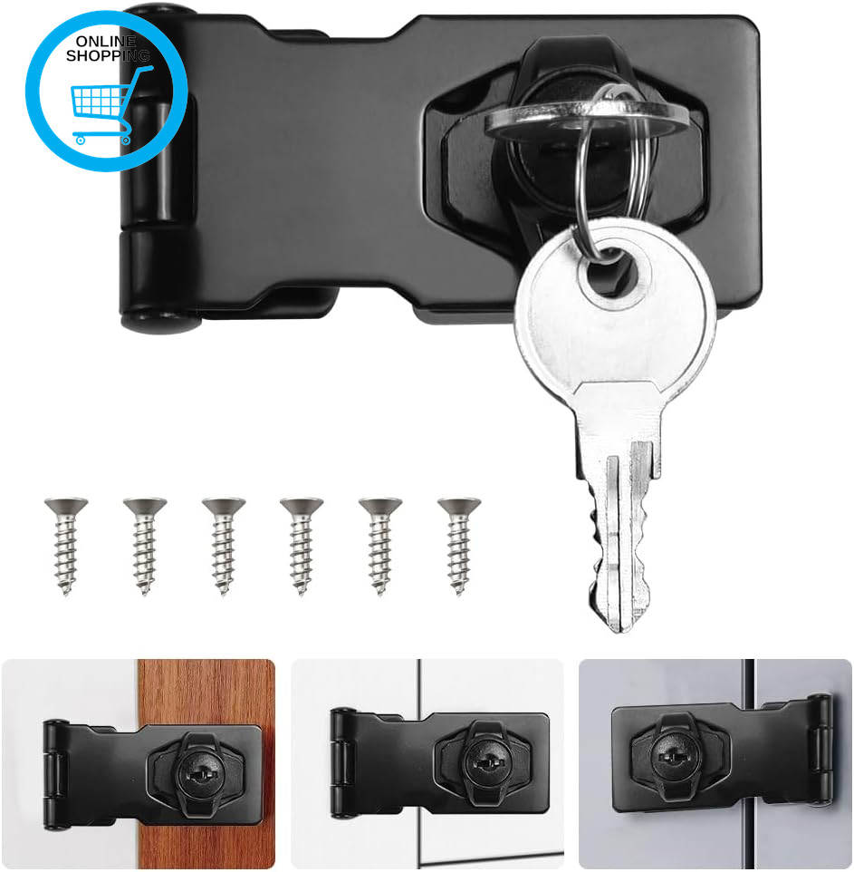 2.5 Inch Keyed Hasp Lock Hasp and Staple with Padlock,  Heavy Duty Shed Lock Doo