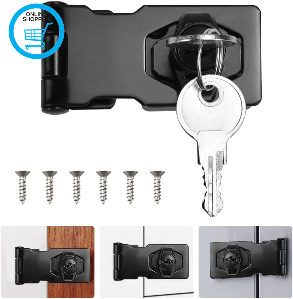 2.5 Inch Keyed Hasp Lock Hasp and Staple with Padlock,  Heavy Duty Shed Lock Doo