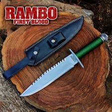 Handmade Rambo First Blood Movie Replica Knife: Survival Tactical, Leather Sheat