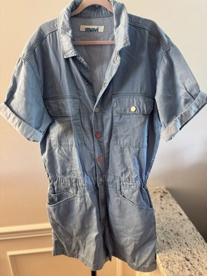 Girls 2 Sets  Sz 12-14 Blue Denim Jean Short Overal and Denim Short Button Dress