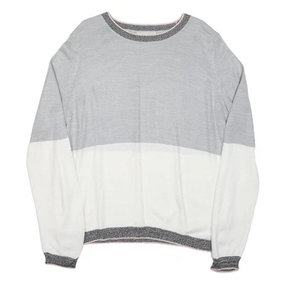 PER UNA Pull en Maille Coton Mélangé Col Ras Du Cou Gris & Blanc Uni L - Photo 1/4