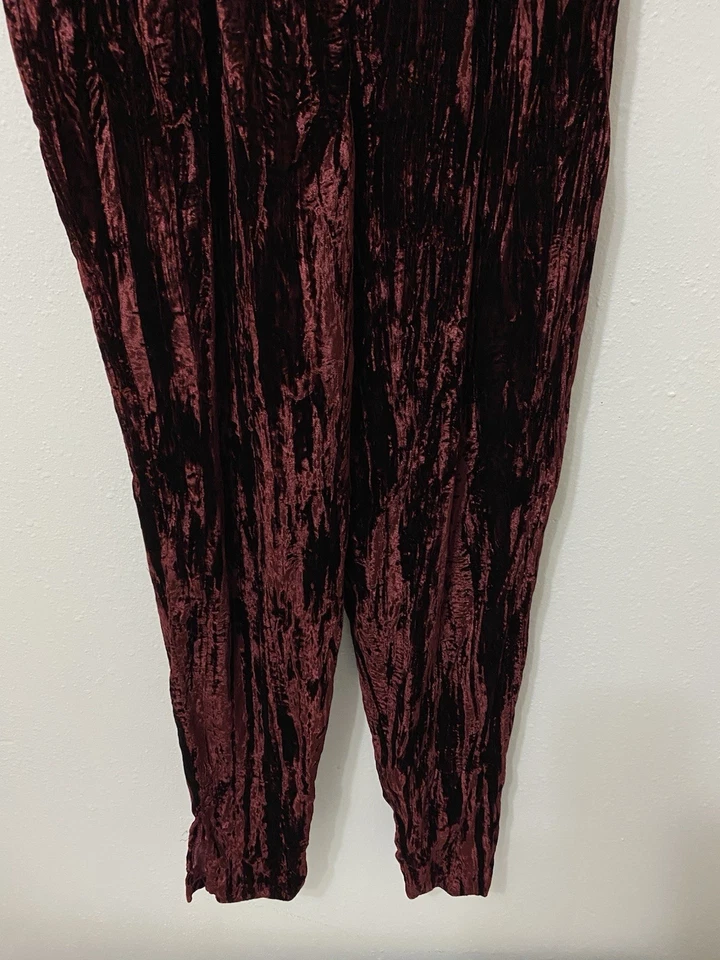 Vintage Women's S Crush Velvet Tapered Ankle Maroon Pants Goth Y2K Hippy Rare - Image 3 of 4