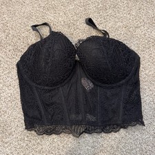 Victoria's Secret Dream Angels Black Lace Bustier Lined Demi Bra Top 34DD