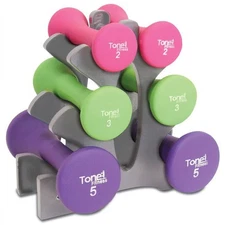 Tone Fitness 20lb Hourglass Neoprene Dumbbell Set with "A" Frame Rack