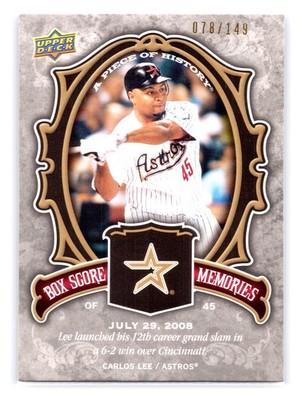 2009 Upper Deck A Piece of History - Box Score Memories Carlos Lee #BSM-CL /149
