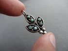 VINTAGE OLD PAWN STERLING STUDDED TURQUOISE TRIPLE LEAF PENDANT