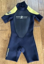 Aqua Lung Youth Kids Swim Wet Suit Shorts Zip Diving Black Yellow Beachy Medium