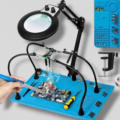 KUVRS Helping Hands Soldering Station, 10X Magnifying Glass with Light and St...