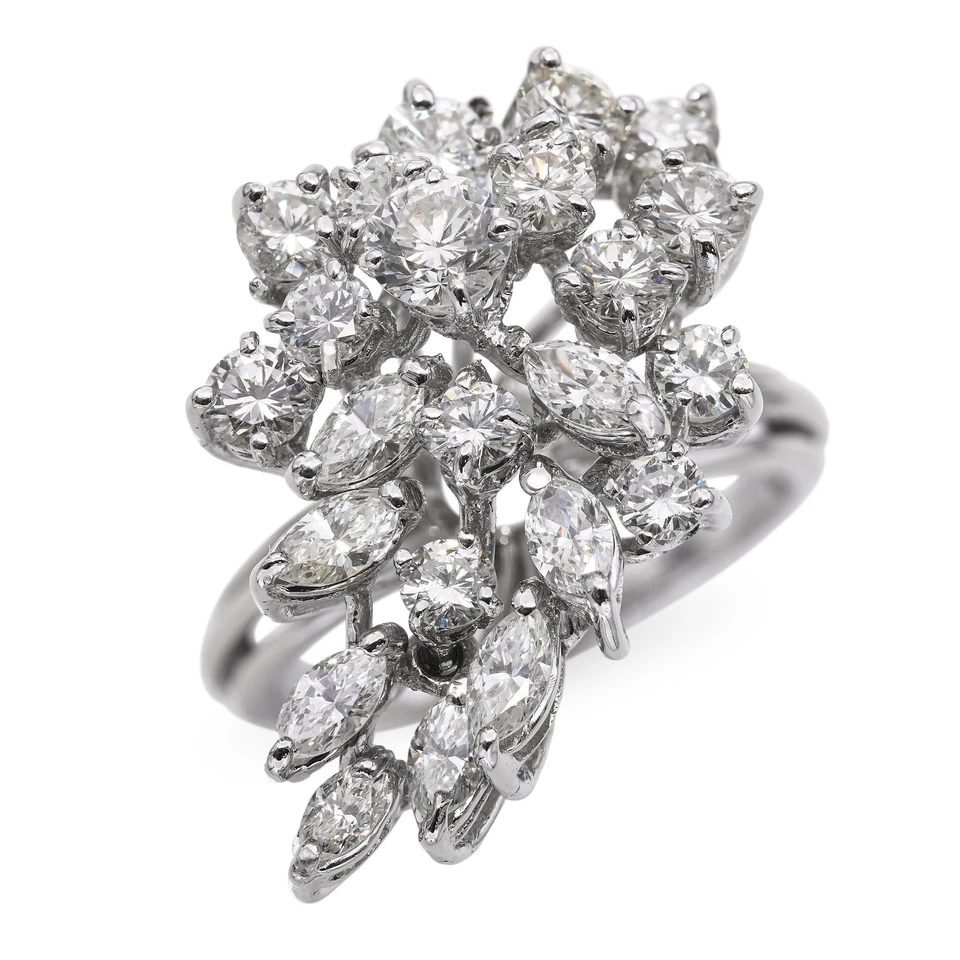 Vintage 14k White Gold 2.58tcw Diamond Cluster Ring - Image 2 of 4