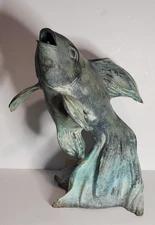 Antique 11" Bronze Verdigris Fountain KOI Carp Fish w/Water Tube Salvaged 4.4 LB