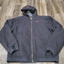 Under Armour Storm Canvas Hooded Work Jacket Warm Fleece Lined Black Mens XL