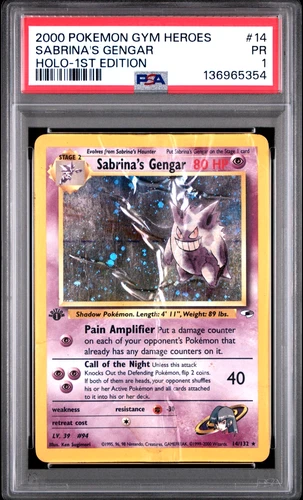 1ST EDITION PSA 1 2000 Pokemon Gym Heroes Sabrina's Gengar 14/132 Holo Foil Rare