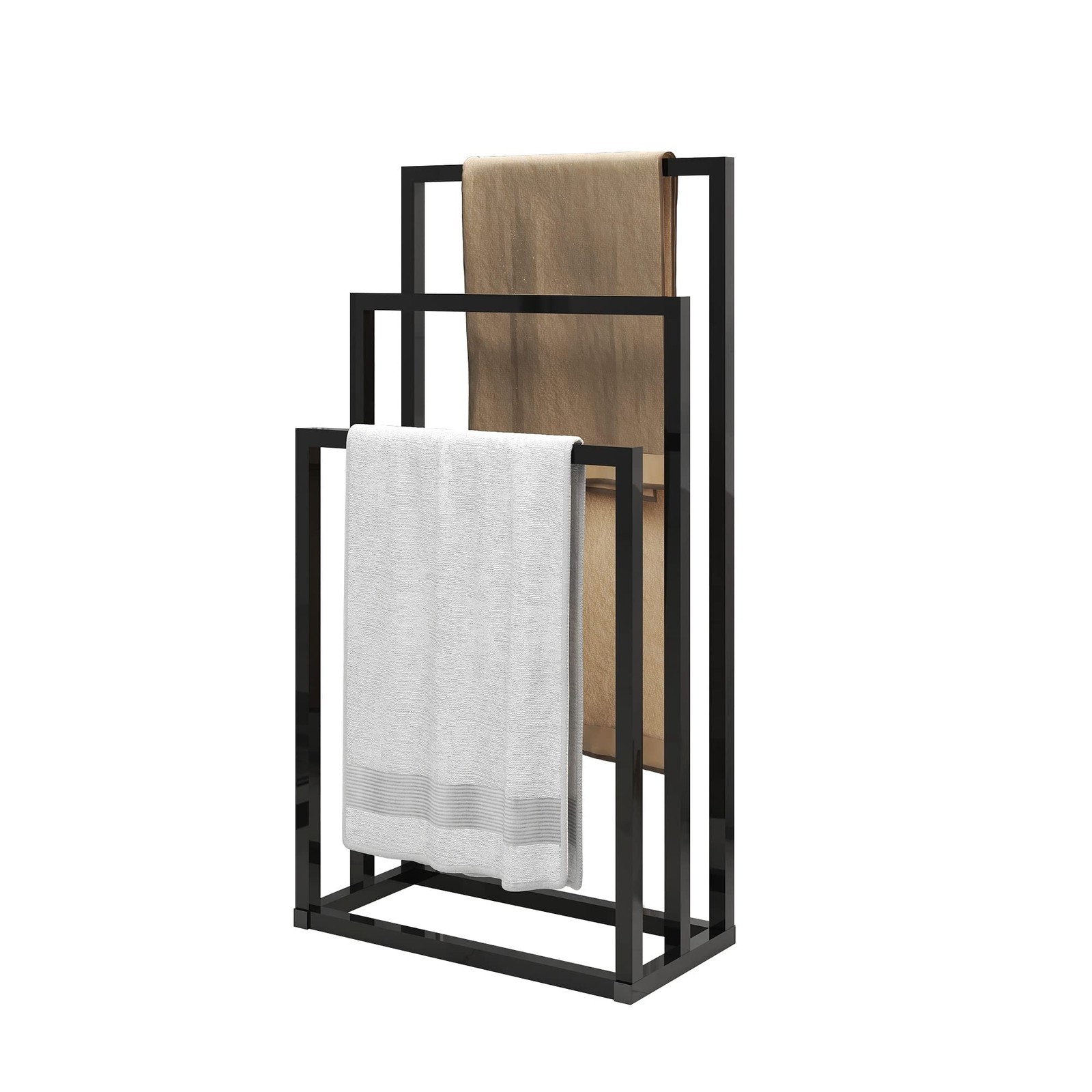 Porte-serviettes sur pied JELUTE en metal noir a 3 niveaux pour salle de bain