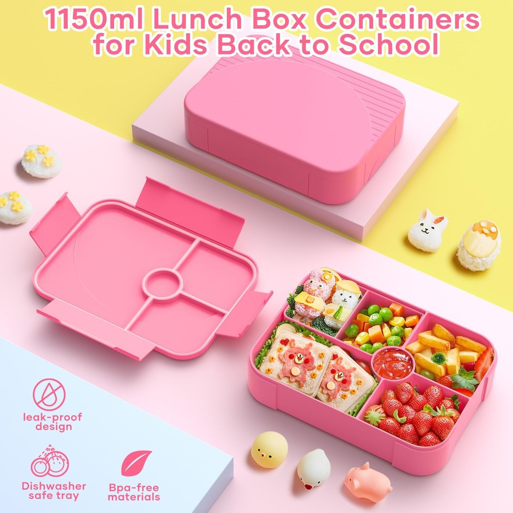 Leakproof 6-Compartment Kids Bento Lunch Box for Portion Control