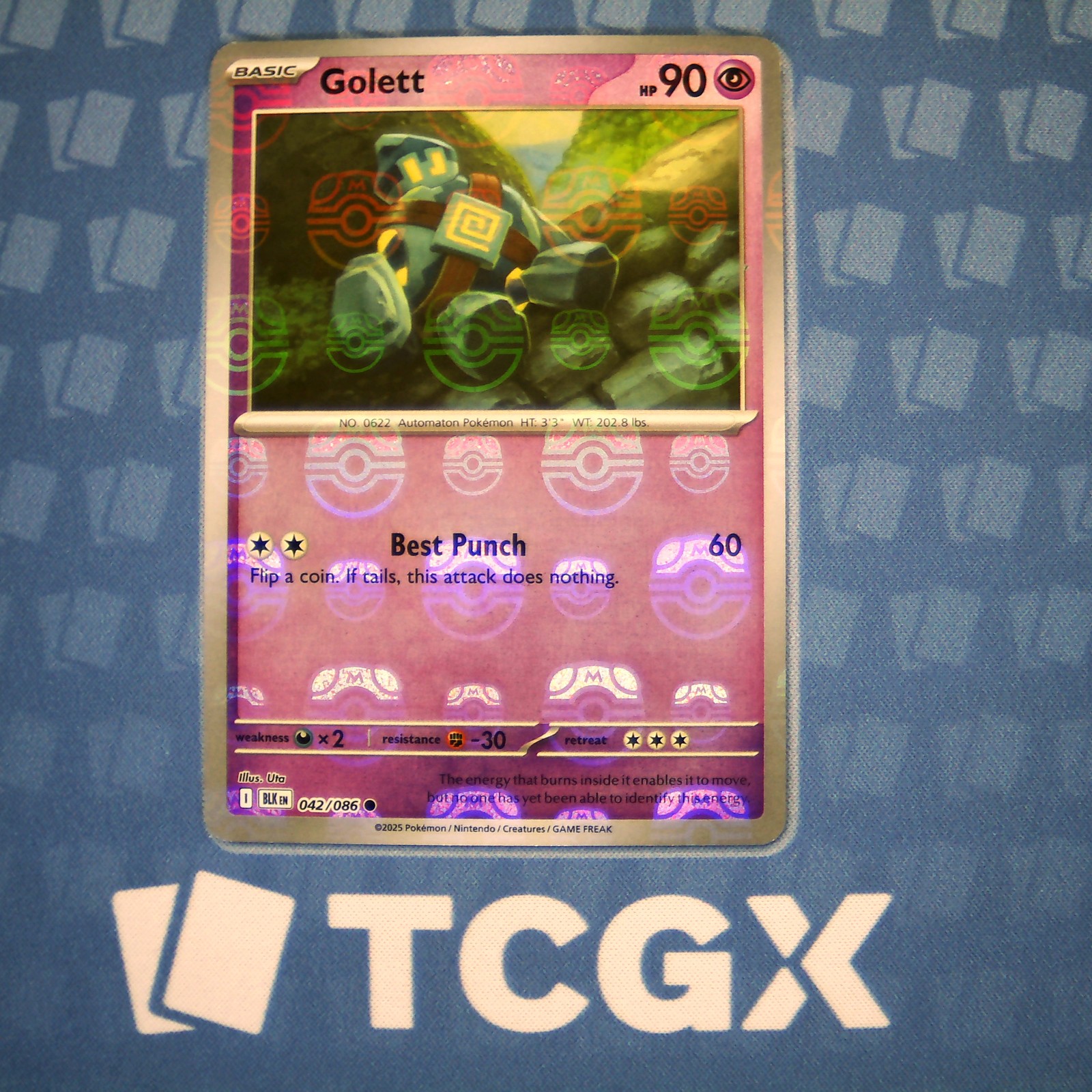 Pokemon - Golett (Master Ball Pattern) - 042/086 - SV: Black Bolt - Holo NM