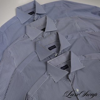 LOT X4 Proper Cloth Stanton S120s White Dark Navy Blue Bengal Stripe Shirt 16.25