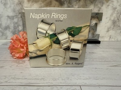 Vtg Napkin Rings Wm A Rogers Elegant Silverplated Set of 4 Import by Oneida NIB