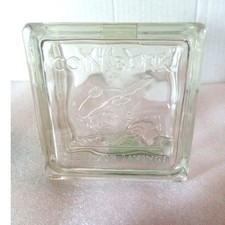 Vintage MCM geprägte schotte Glasblock Münzbank "See Your Savings"