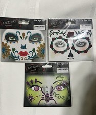 Halloween Glitter Face Art Stickers 3 Pack Spider  Roses Flowers  ALL NEW