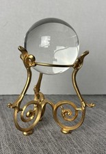 Heavy 3.5  Crystal Ball Orb Paper Weight with Gold Tone Scrolled Stand