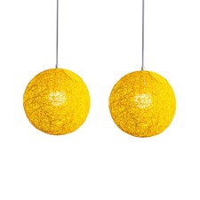 2X Bambou Jaune,Lustre Balle en Rotin Et  Abat-Jour en Nid de Rotin 7864