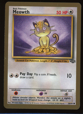 Pokemon - Jungle - Fruit Roll Up - Promo - Meowth - #56 Gold Bordered LP