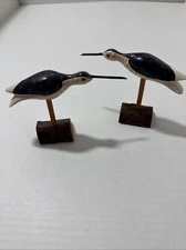 Vintage Shorebird Sandpiper Mounted Pair Hand Paint Carved Wood Beachcombers 6”