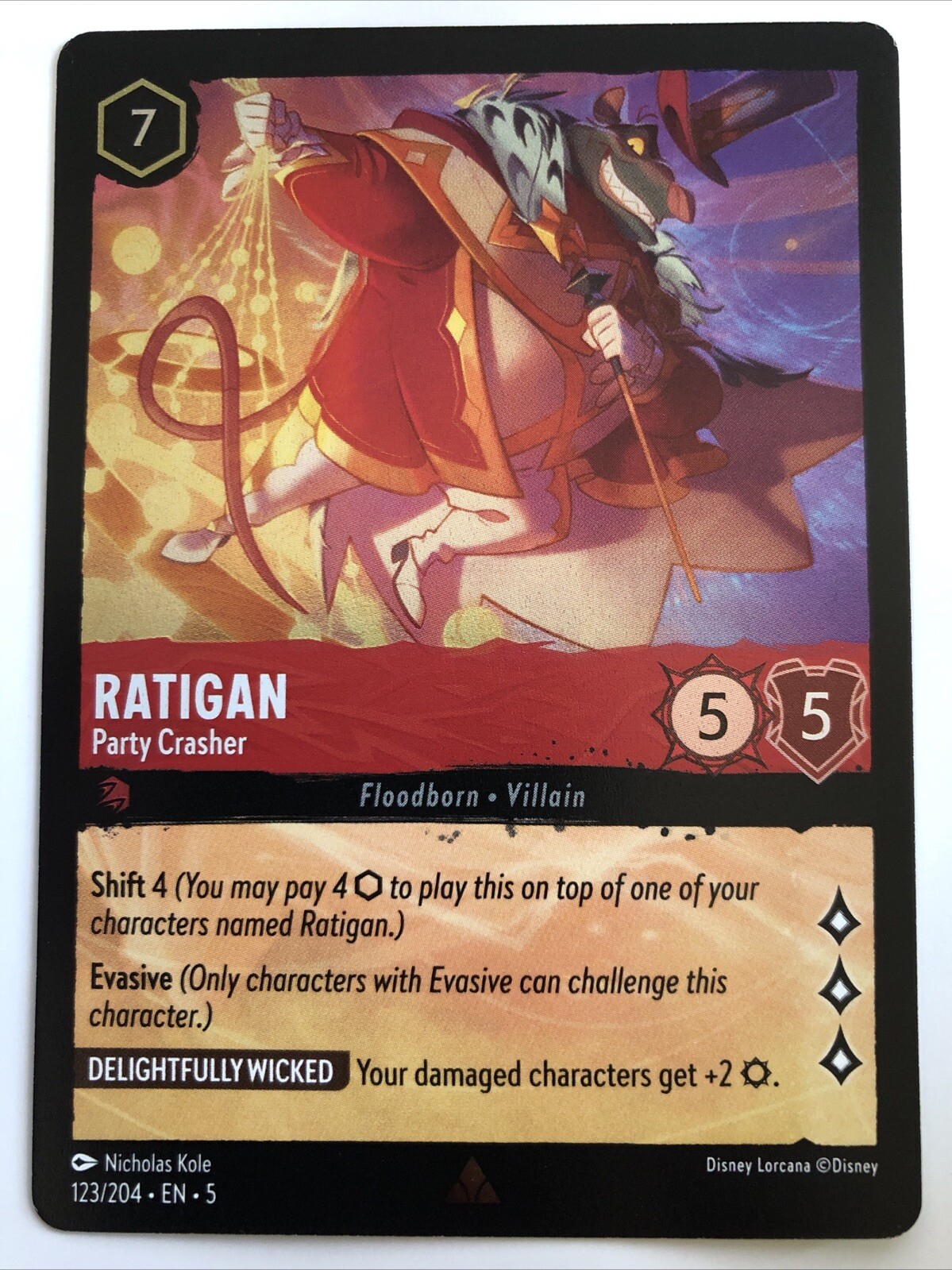 Disney Lorcana Shimmering Skies Ratigan Party Crasher Cold Foil 123/204 NM Rare