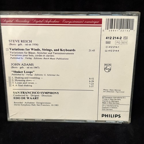 STEVE REICH & JOHN ADAMS Shaker - De Waart, San Francisco - PHILIPS CD germany - Picture 2 of 3