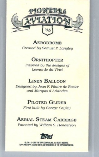 2008 TOPPS ALLEN & GINTER'S BASEBALL MINI PIONEERS OF AVIATION PA5 AERODROME - Picture 2 of 2