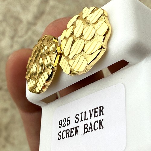 Ohrringe 14 Karat vergoldet massiv 925 Silber "Goldnugget" großer runder Kreis 16 mm - Bild 8 von 11