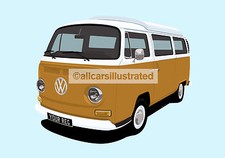 EARLY BAY VW GRAPHIC CAR ART PRINT (SIZE A3). PERSONALISE IT! 
