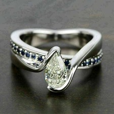 2Ct Pear Cut Lab-Created Diamond Engagement Wedding Ring 14K White Gold Plated