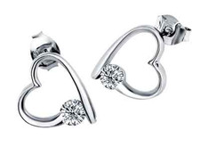 Sterling Silver Cubic Zirconia Crystal Love Heart Stud Earrings gift Box G8
