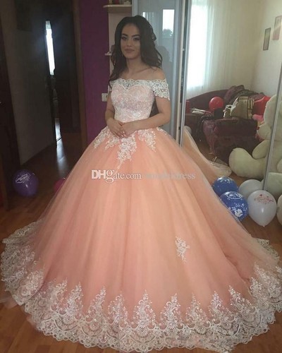 Sweet 16 Peach Quinceanera Dresses 