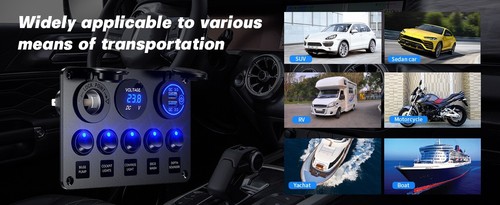 Boat Rocker Dual USB Ports + Digital Volmeter +12V Outlet Pre-Wired RV Car Truck - Picture 12 of 12
