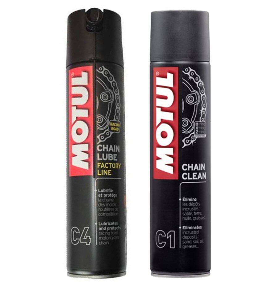 Kit pulisci lubrifica catena Motul C4 CHAIN LUBE 400ml + C1 CHAIN CLEAN 400ml