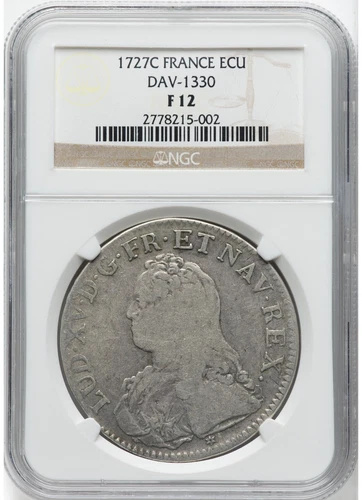 France 1727 LOIUIS XV MASSIVE SIZED ISSUE ECU - DAV 1330 NGC FINE 12