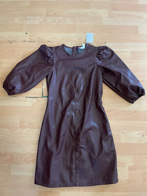 NEW H&M burgundy red faux fur leather dress Size XS 3/4 Sleeves Casual B14  | eBay