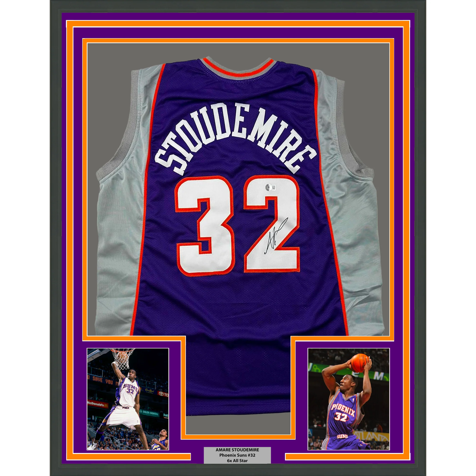 Amare Stoudemire Autographed Signed Phoenix Suns Framed / 33x42 Purple Jersey Beckett BAS COA 