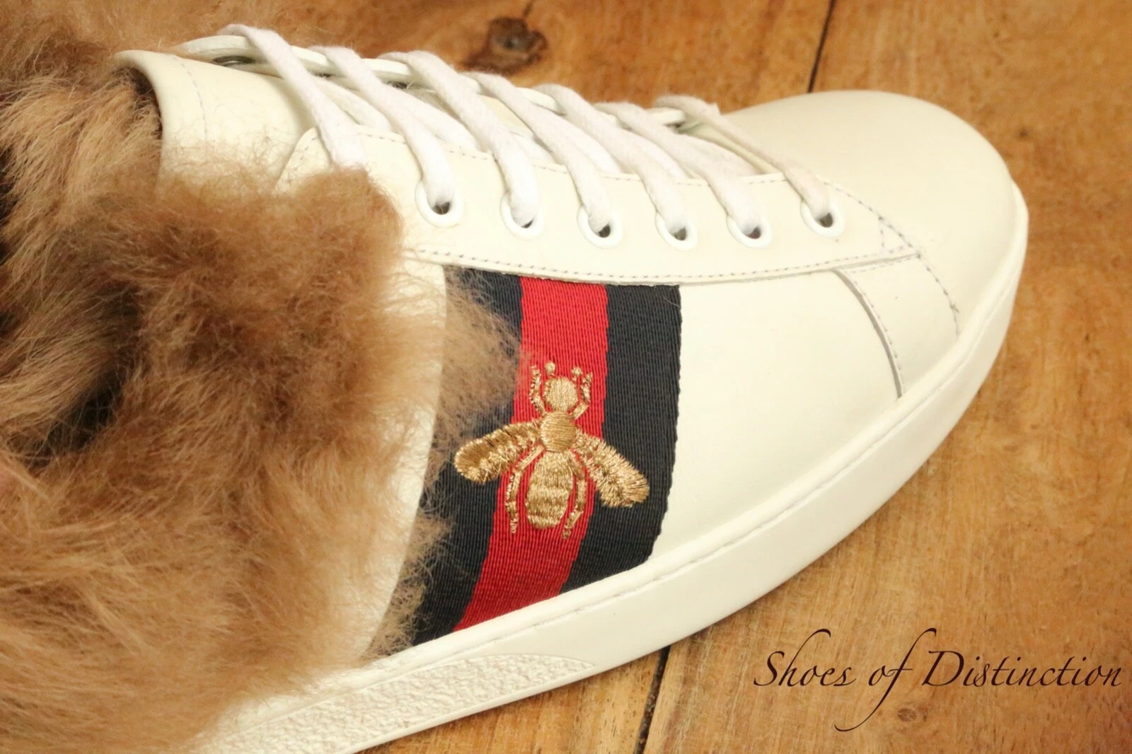 Gucci Ace fourrure doublée cuir blanc serpent chaussures baskets hommes UK 10 US 11
