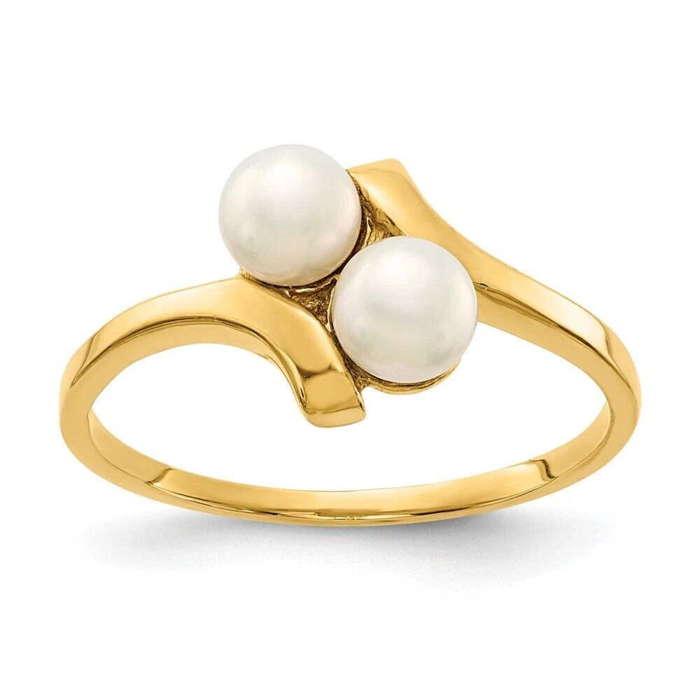 14K Yellow Gold 4 5mm White Button Freshwater Cultured 2 Pearl
