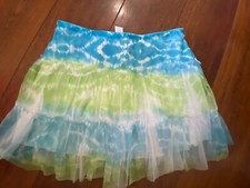 girls JUSTICE SKIRT skirt w/ shorts TIE DYE blue green white tulle CASUAL sz 10